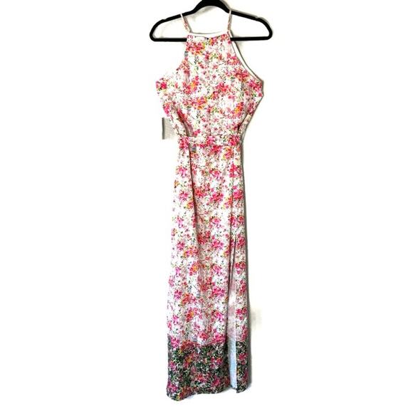New Alexia Admor Monica Floral Print Belted Halter Maxi Dress Size Medium - Picture 4 of 12